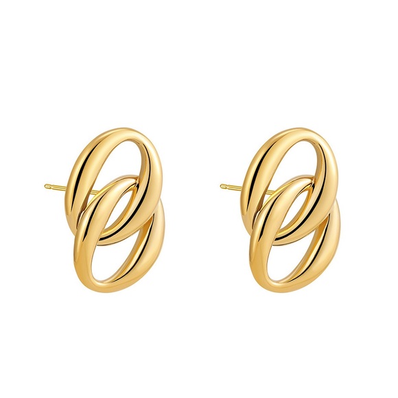 18K Gold Plated Double Loop Earrings*Lightweight Earrings*Old Money Style*SL - Picture 3 of 4